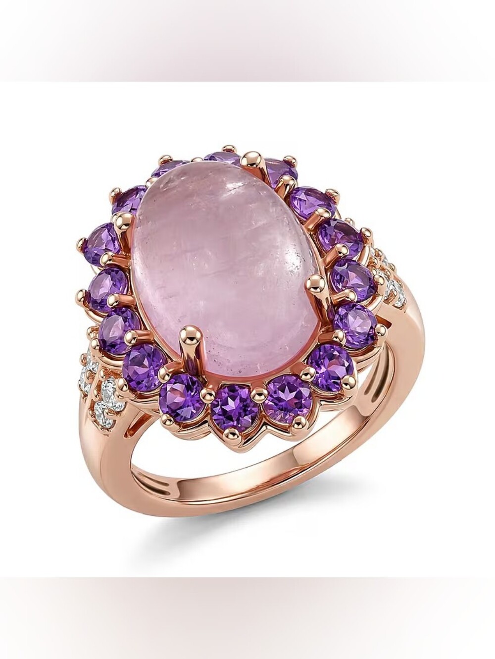 Breathtaking Kunzite With Halo Of Amethyst And White Zircon On The Shank